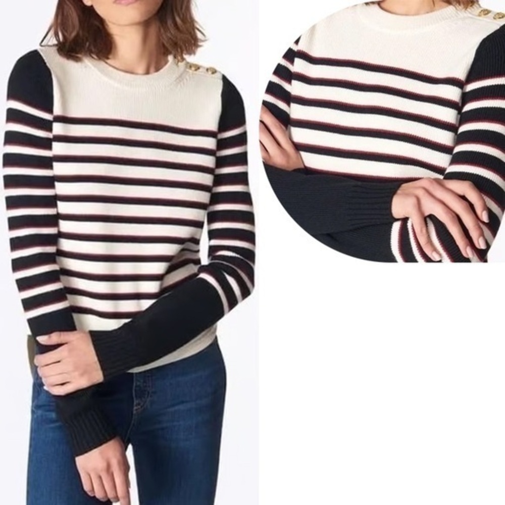 Veronica Beard Amos Merino Wool Stripe Long Sleeve Button Sweater XS